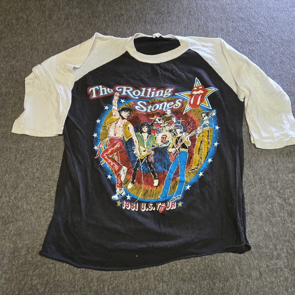 Vintage Rolling Stones 1981 Tattoo You Tour T Shirt Raglan 3/4 Sleeve L RARE